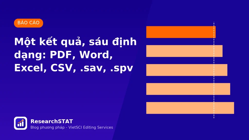 Một kết quả, sáu định dạng: xuất báo cáo PDF, Word, Excel, CSV, .sav và .spv