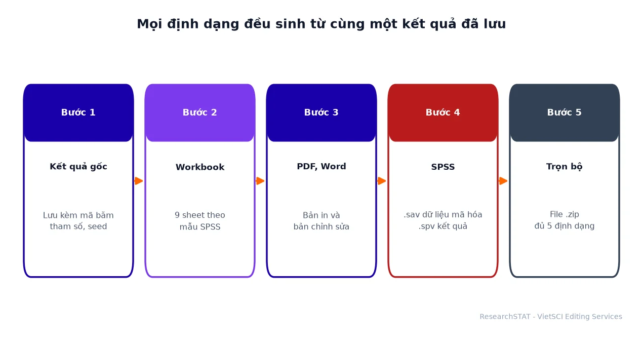 Mọi định dạng báo cáo của ResearchSTAT sinh từ cùng một kết quả đã lưu